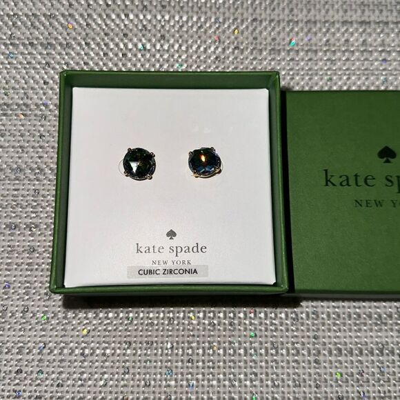 kate spade Boxed Black Brass Tone Round Cubic Zirconia Stud Earrings - Picture 1 of 10